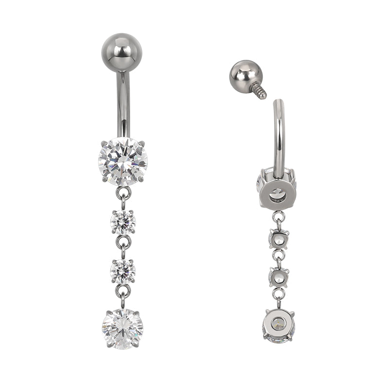 Dangling triple prong set navel bar image 0