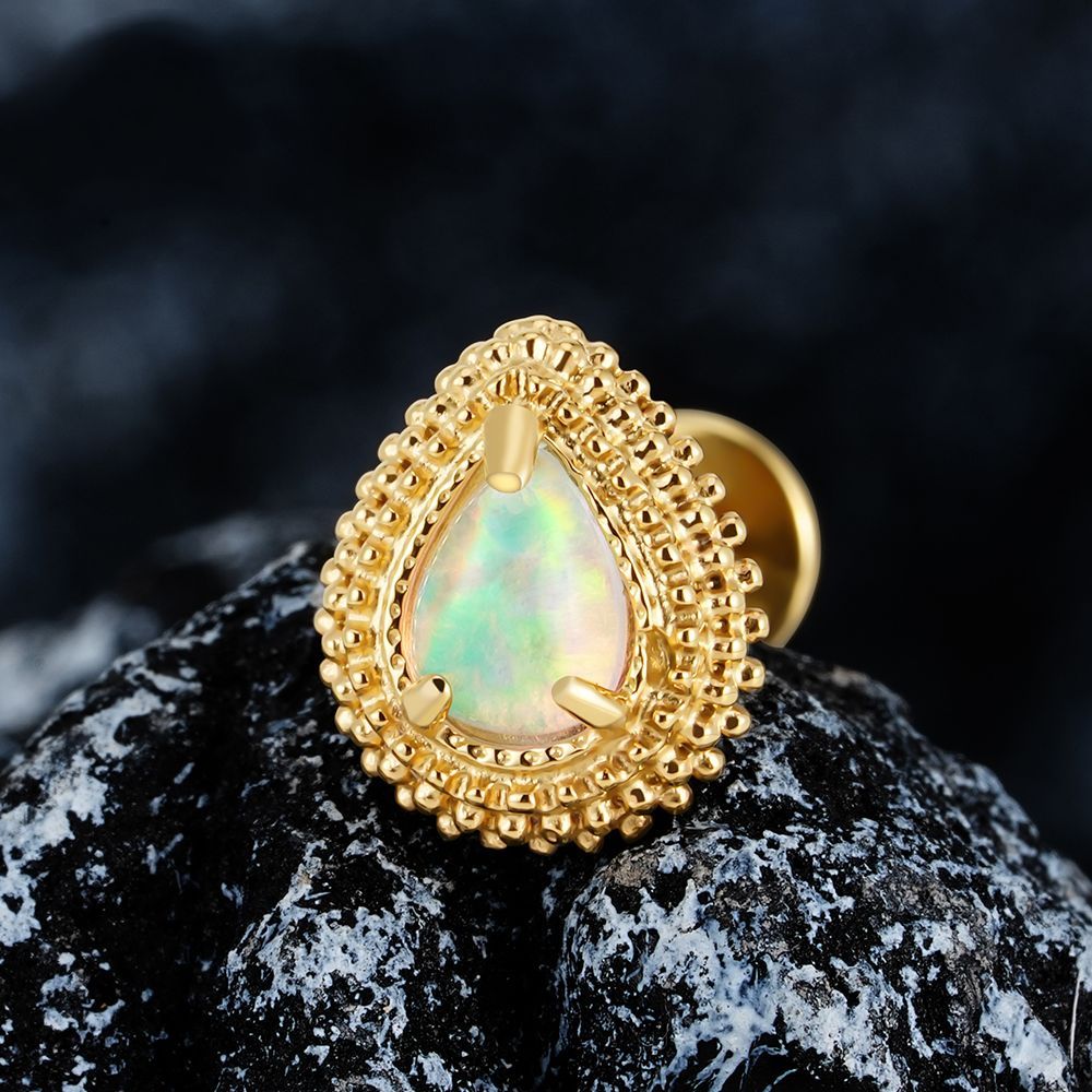 Millgrain Waterdrop Opal PVD gold image 2