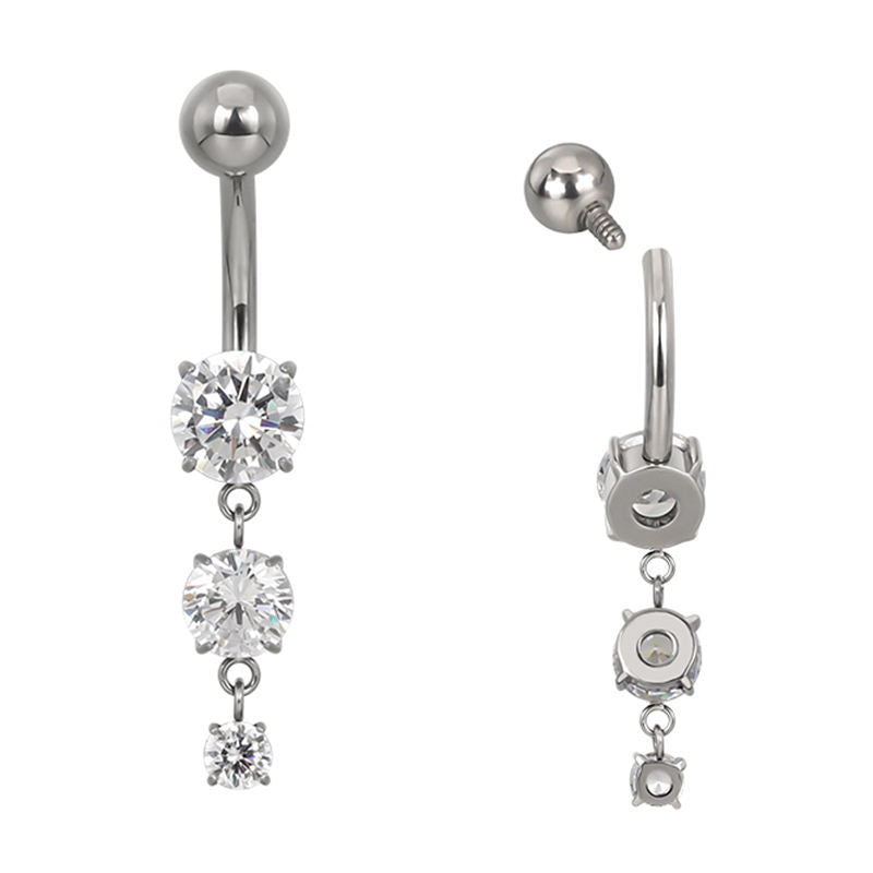 Dangling double prong set navel bar