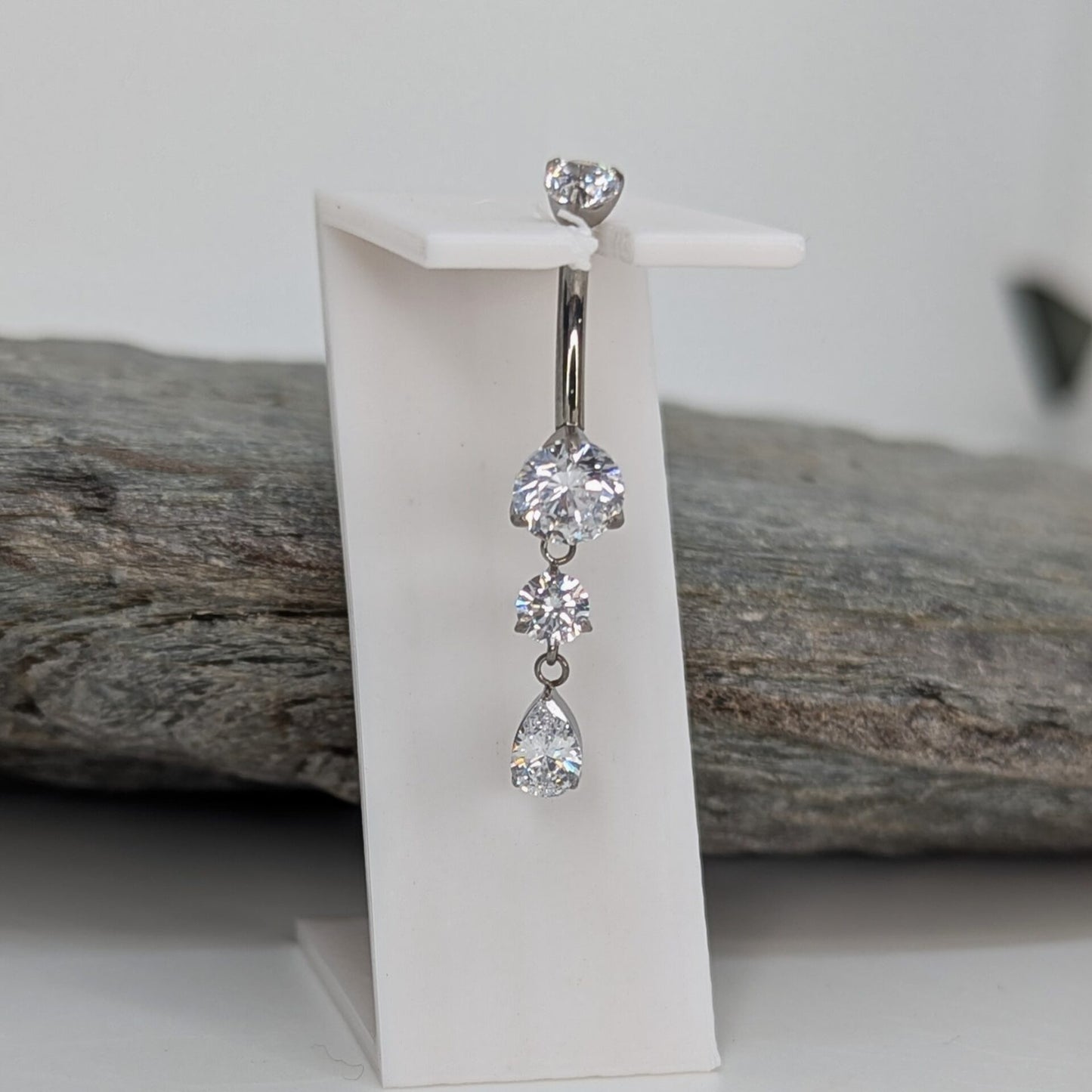 Dangling prong gem navel bar image 2