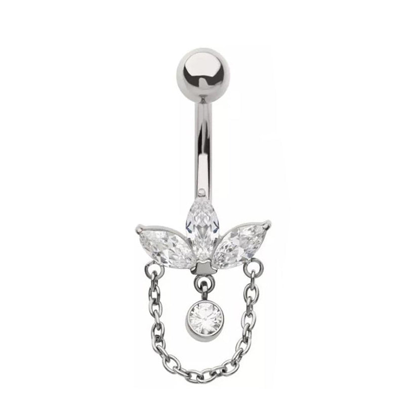 Dangling lotus navel bar
