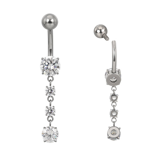 Dangling triple prong set navel bar image 0