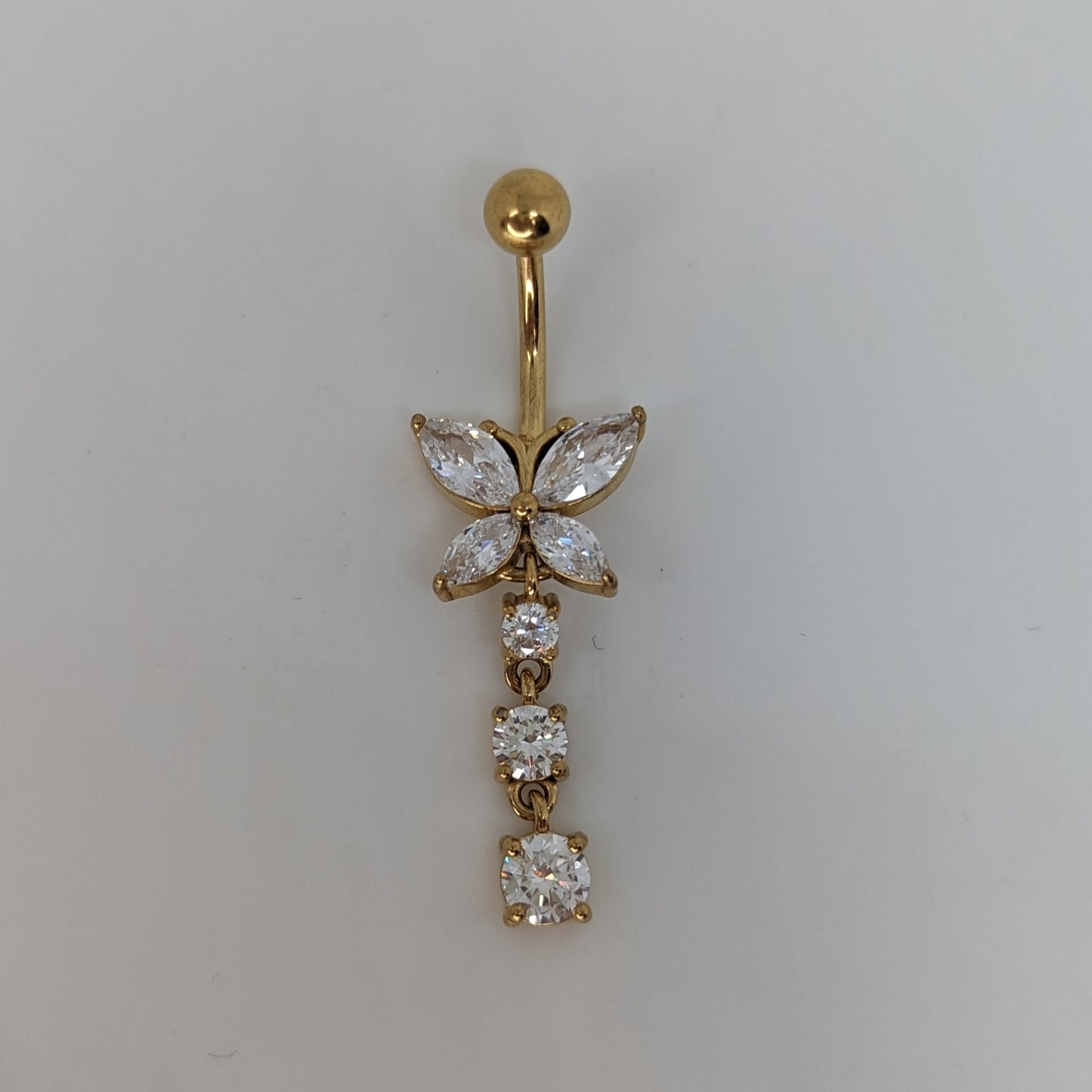 Butterfly dangling gems navel bar PVD gold image 0