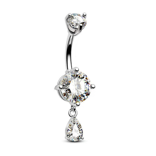 Single dangling prong set gem navel bar