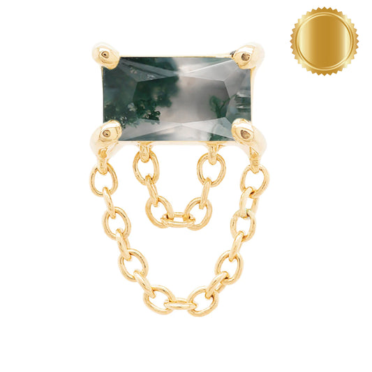K Moss agate baguette with chain