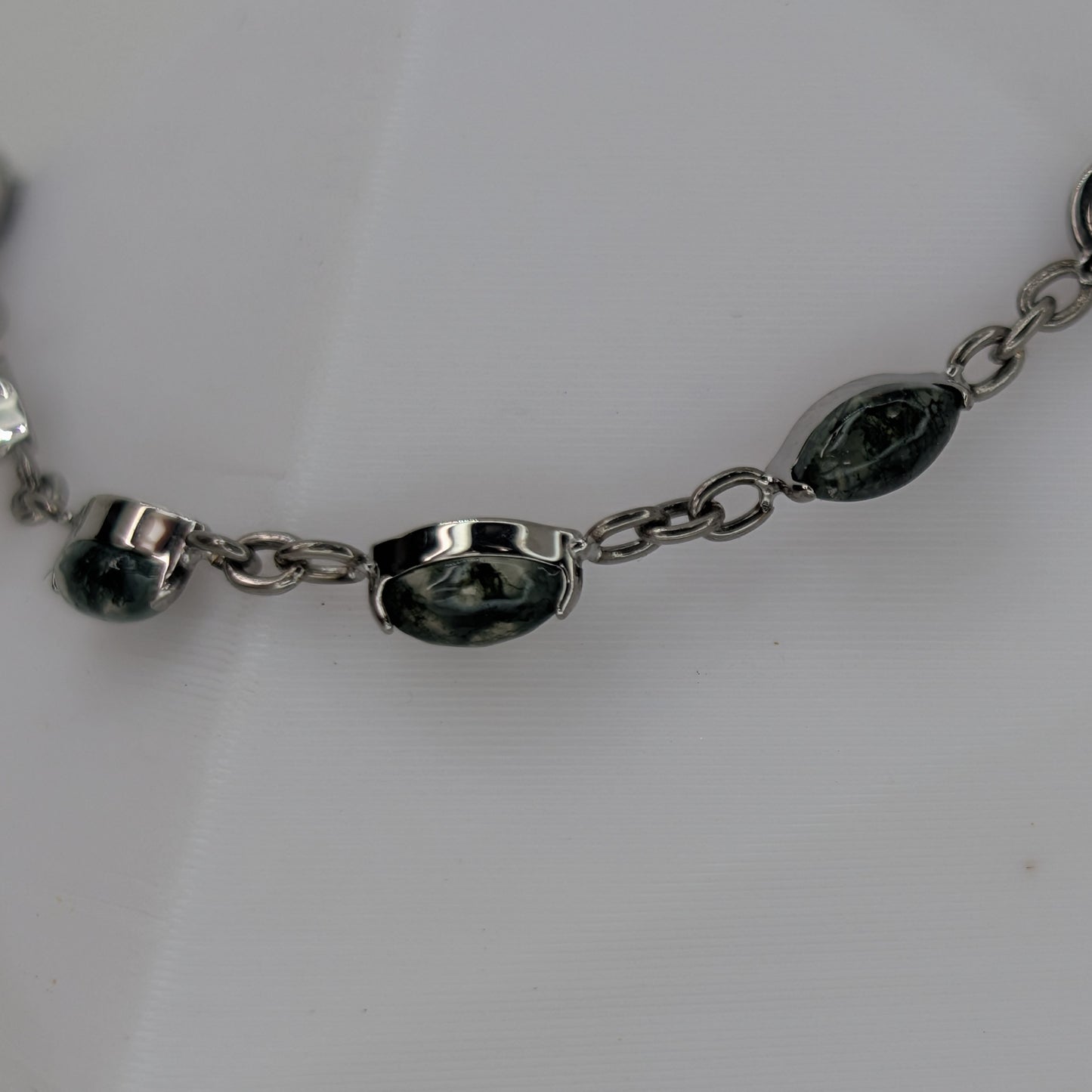 Marquise moss agate stone chain