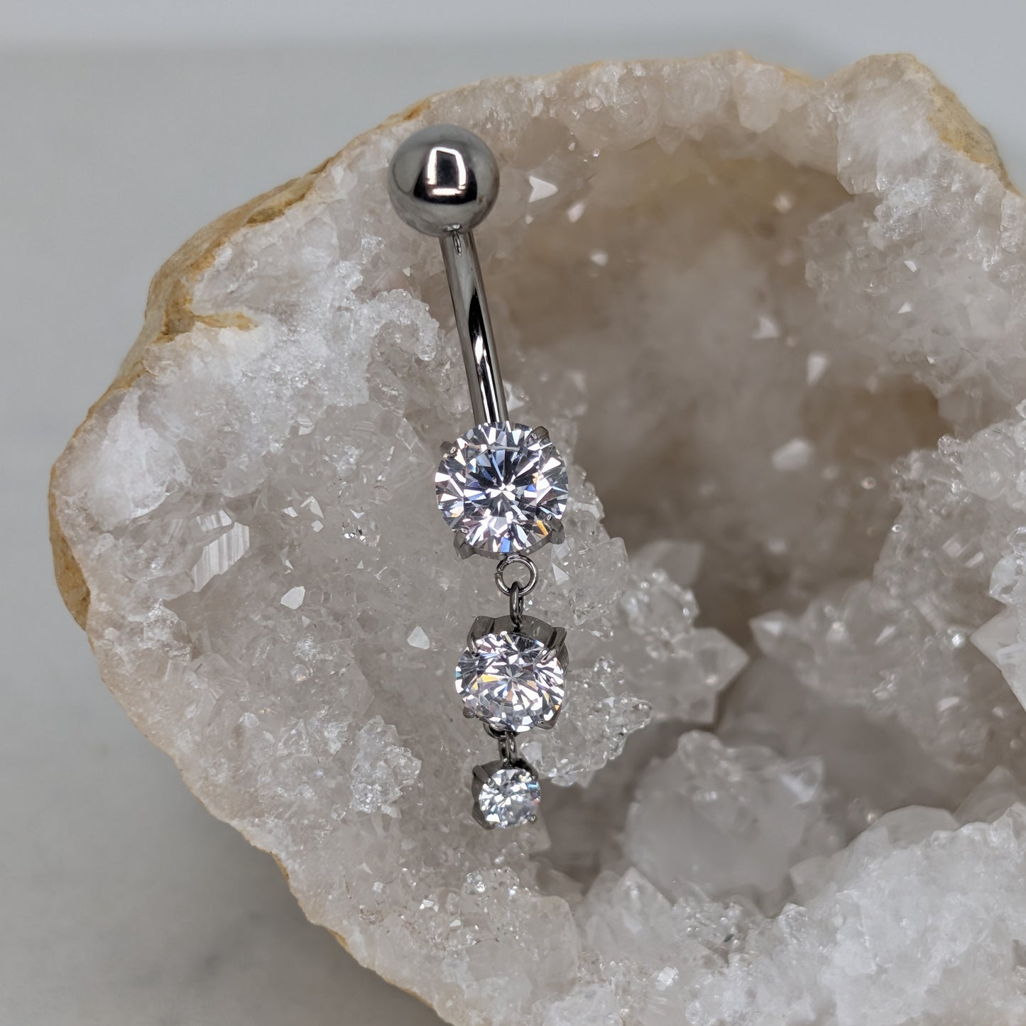 Dangling double prong set navel bar
