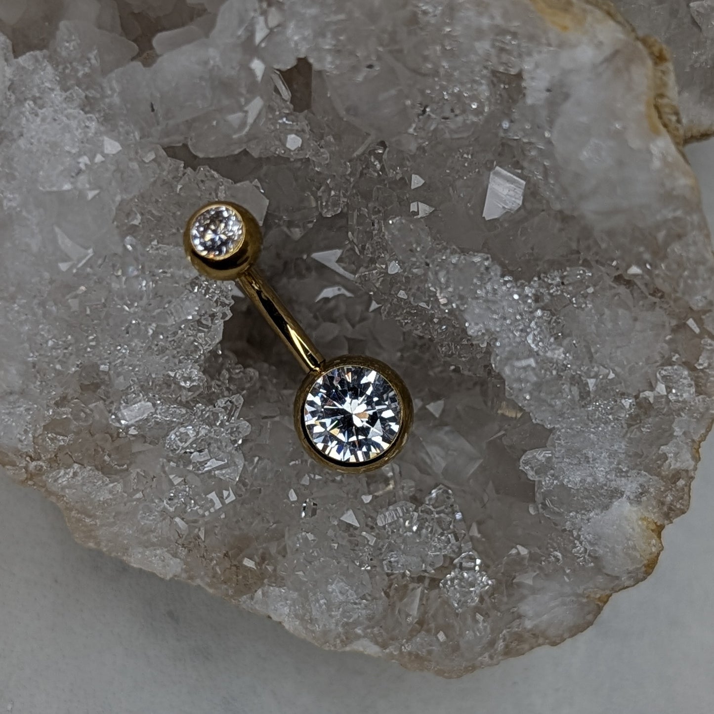 Classic double gem navel bar PVD gold