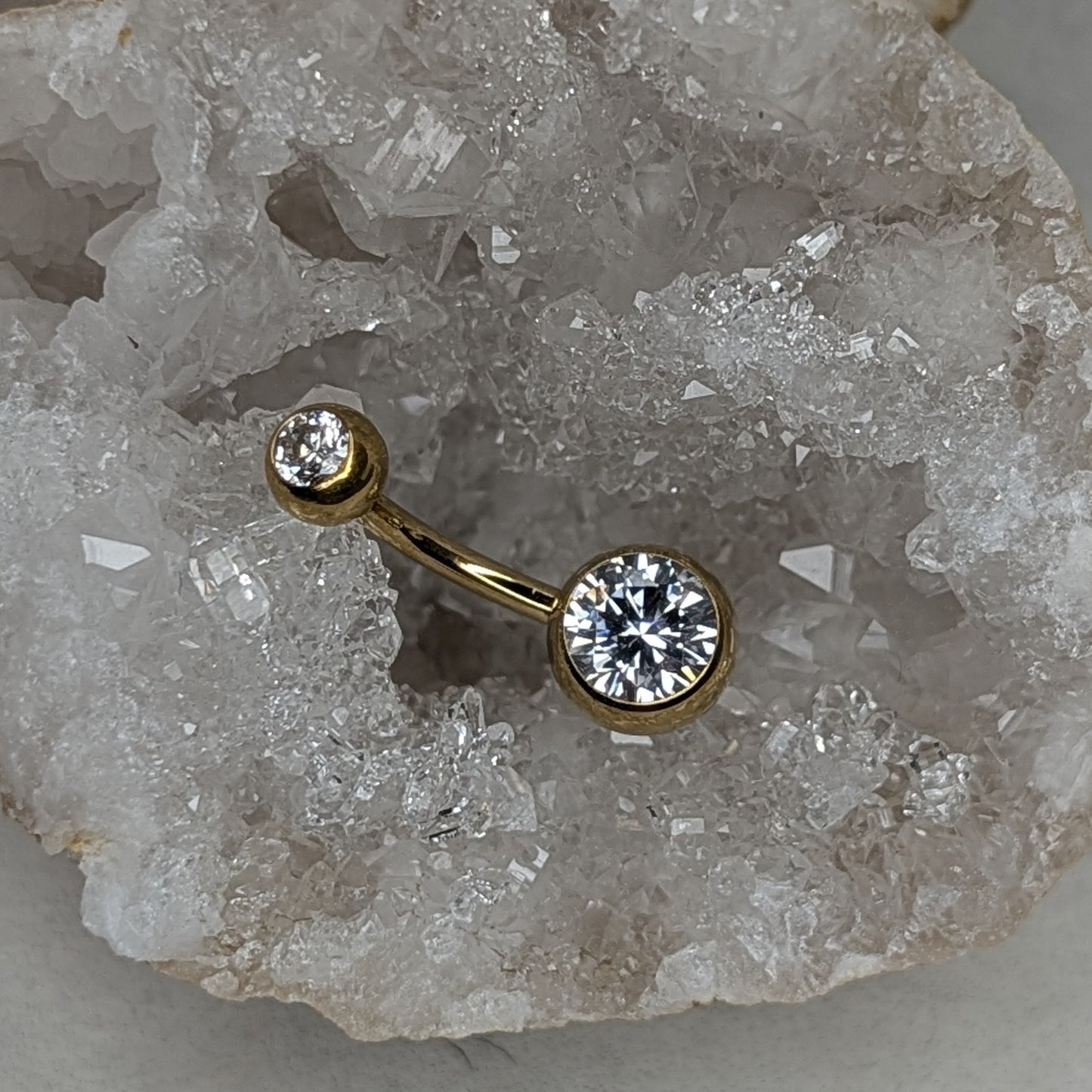 Classic double gem navel bar PVD gold