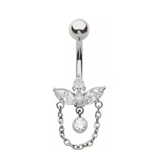 Dangling lotus navel bar