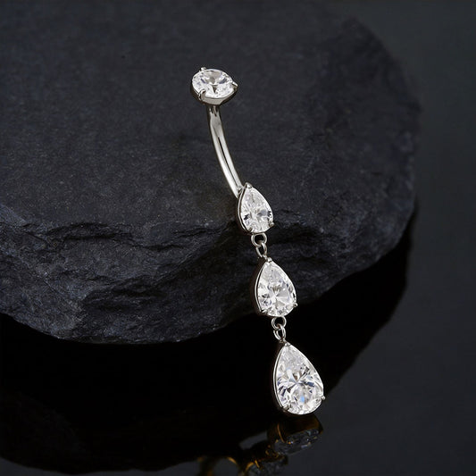 Double dangling drop gem navel bar